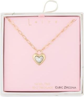 Leith Cubic Zirconia Heart Lock Necklace in Clear- Silver- Gold at Nordstrom Rack