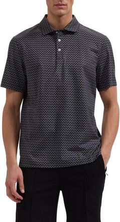 Bugatchi Victor OoohCotton Palm Tree Print Polo in Black at Nordstrom, Size Xxx-Large