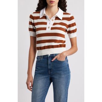 Frame Denim The Bold Stripe Cashmere & Cotton Polo in Chestnut Multi at Nordstrom Rack, Size X-Large