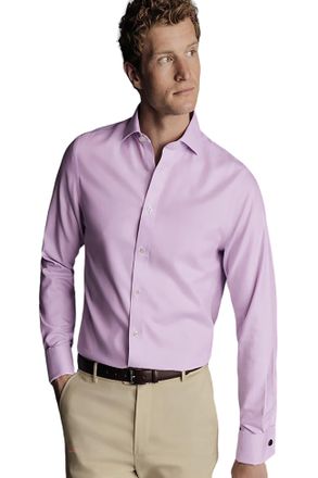 CHARLES TYRWHITT Mens Non-Iron Clifton Weave Cutaway Slim Fit Shirt Double Cuff
