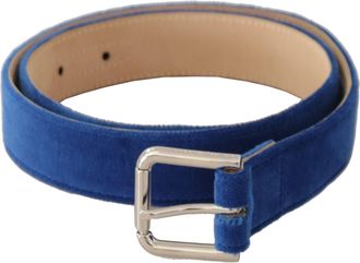 Dolce & Gabbana Womens Blue Velvet Silver Logo Engraved Metal Buckle Belt Textile - One Size