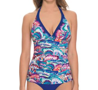 Gottex Shirred Halter Tankini Top In Madame Butterfly
