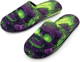 Generic Skull Butterfly Moon Mens Cotton Slippers Memory Foam Comfort House Shoes Winter Indoor Slipper for Hotel Casa Spa