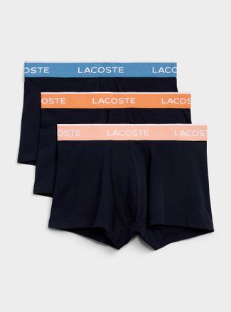 Lacoste Mens 3 contrast-waist navy-blue trunks Cotton Stretch 3-pack