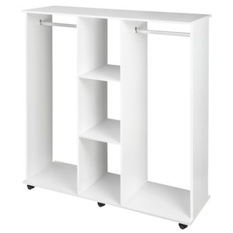HOMCOM Guardaroba A Rotelle Con 2 Barre Appendiabiti E 3 Ripiani Bianco - Homcom