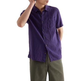 Seasalt Cornwall Carne Short Sleeve Linen Button-Up Shirt in Blackcurrant at Nordstrom, Size Xx-Large