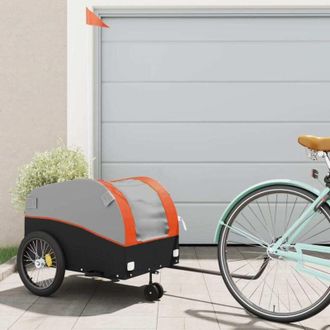 vidaXL Remolque Para Bicicleta Hierro Negro Y Naranja 45 Kg Vidaxl