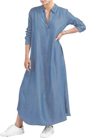 Generic Denim Maxi Shirt Dress for Women Solid Color Long Sleeve Loose A-Line Long Jean Shirt Dress