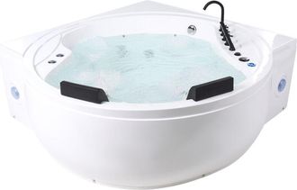 Beliani Ba&ntilde;era De Hidromasaje Esquinera Luces Led Altavoces Bluetooth Puerto Usb Chorros De Masaje Reposacabezas 225 X 160 Cm Acr&iacute;lico Blanco Manresa