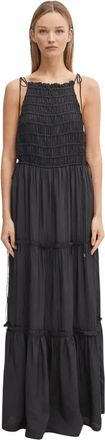 Ganni Kleedjes, Dames, Zwart, L, Viscose Habotai Maxi Smock Slip Jurk