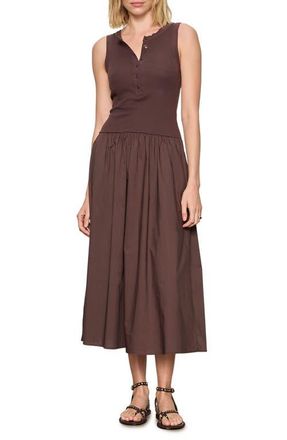 Sanctuary Breakaway Mixed Media Cotton Midi Dress in Rich Soil Brown at Nordstrom, Size 1 X