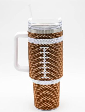 White Label Bling Football Tumbler In Brown