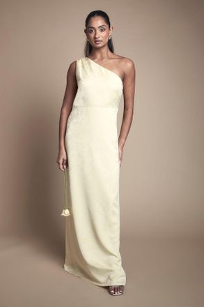 Oasis Womens One Shoulder Satin Jacquard Bridesmaid Maxi Dress - Yellow - Size 14 UK