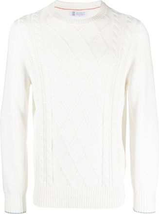 Brunello Cucinelli cable-knit crew-neck jumper - men - Cotton - 52 - WHITE