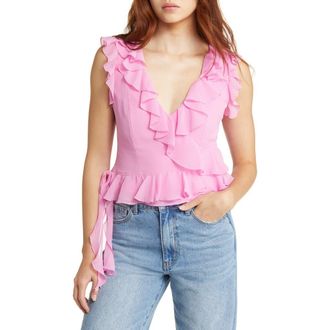 Open Edit Sleeveless Ruffle Top in Pink Lei at Nordstrom, Size Medium