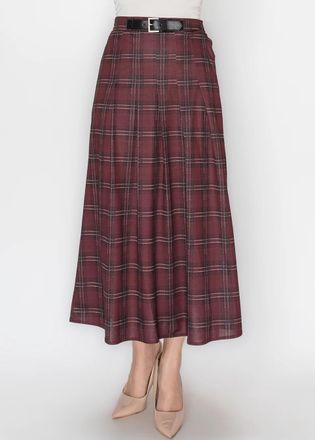 YAL New York Burgundy Plaid Pleated Skirt