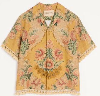 Valentino Camicia Da Bowling Valentino In Lino Con Stampa Apres LHiver Uomo MULTICOLOR 44