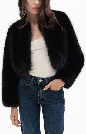 Mango Boleta Faux Fur Crop Jacket in Black at Nordstrom Rack, Size X-Small