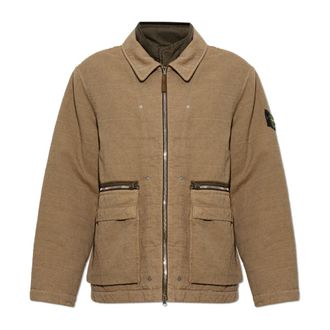 Stone Island Ge&iuml;soleerd Jack Met Logo Patch - Heren - Zomerjassen - Bruin - L - Leer - Jassen