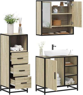vidaXL Set De Muebles De Ba&ntilde;o 3 Pzas Madera Contrachapada Roble Sonoma Vidaxl