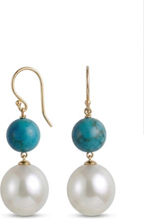 Liv Oliver 18k Gold Plated Turquoise & Pearl Drop Earrings