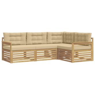 vidaXL Conjunto De Sof&aacute;s De Exterior Con Coj&iacute;n 5 Pcs Y Beige Poli&eacute;ster Vidaxl
