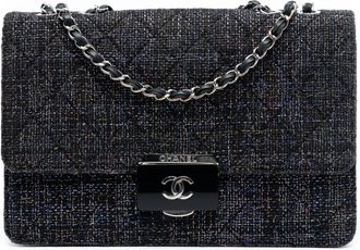 Chanel Pre-owned Womens Large Quilted Tweed Beauty Lock Flap - Black Textile - One Size