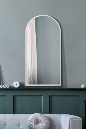 MirrorOutlet White Metal Framed Arched Wall Mirror 47 X 23.5 (120CM X 60CM) | Size: 1 Pack