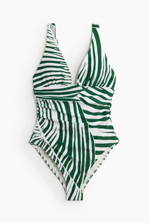 H&M Light Shape Badeanzug - Weiss/Gr&uuml;n Gemustert