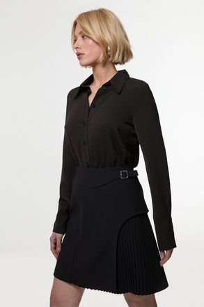 Karen Millen Womens Tailored Buckle Detail Pleated Mini Skirt - Black - Size 10 UK