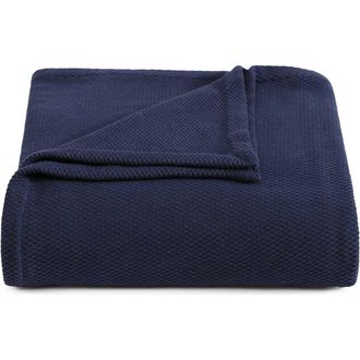Tommy Hilfiger Cotton Piqu&eacute; Throw Blanket in Navy at Nordstrom Rack, Size Full/queen