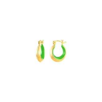 Gold & Honey Womens Petite Enamel Slope Huggie Hoop Earrings In Neon Green