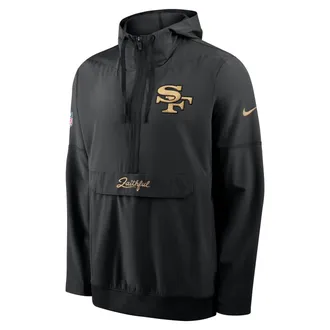 Nike San Francisco 49ers Rivalries Collection Sideline Anorak Nike Mens NFL 1/2-Zip Hooded Jacket in Black | 03AT912Z9B-MDB