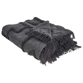 Beliani Beliani - Manta De Algod&oacute;n Moqueta Con Borlas Estilo Boho Manta De Cama 200x220 Cm Gris Oscuro Chack