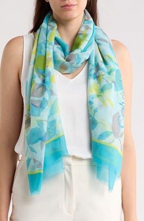 Calvin Klein Tropical Floral Oversize Scarf in Aqua at Nordstrom Rack
