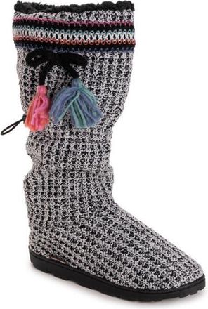 Muk Luks Tabbi Toggle Faux Shearling Slipper in Black/white at Nordstrom, Size Small