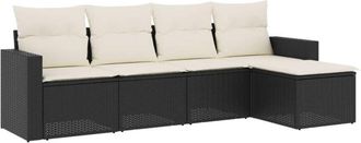 vidaXL Set De Muebles De Jard&iacute;n 5 Pzas Y Cojines Rat&aacute;n Sint&eacute;tico Negro Vidaxl