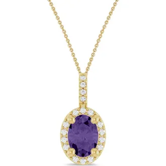 Allurez Oval Lab Amethyst & Diamond Halo Pendant Necklace 14K in 0.77Ct/yellow Gold at Nordstrom, Size 18