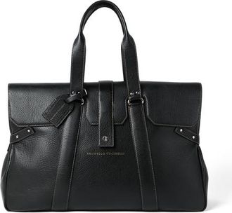 Brunello Cucinelli Grained calfskin Country Weekender bag in Black at Nordstrom