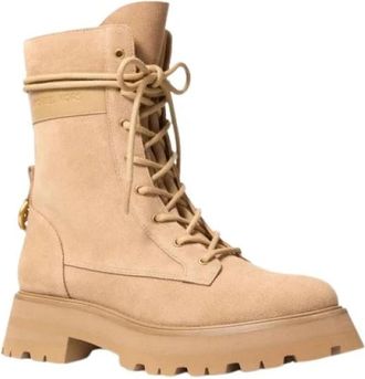 Michael Kors Caleb Su&egrave;de Veterlaars - Dames - Veterlaarzen - Beige - 39 EU - Su&egrave;de - Schoenen