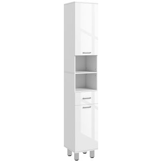 Kleankin Mueble De Ba&ntilde;o Moderno, Compuesto Por Un Caj&oacute;n, Tres Estantes Ajustables Y Dos Puertas, 30 X 30 X 180 Cm, Blanco Brillante