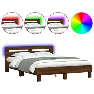 Berkfield Home Bed Frame with LED without Mattress Brown Oak 150x200 cm King Size