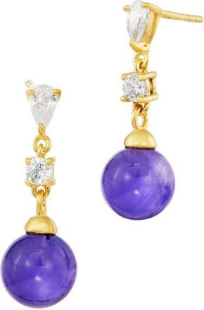 Savvy Cie Jewels GOLD PLATED OVER STERLING SILVER.925 AMETHYST AND WHITE CZ EARRINGS
