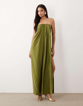 Asos Vestito lungo a fascia drappeggiato verde oliva