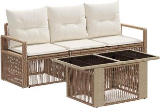 vidaXL Conjunto De Sof&aacute;s De Jard&iacute;n 4 Uds. Beige Y Blanco Crema Vidaxl