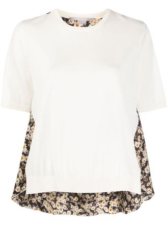 Stella McCartney daisy print layered blouse - women - Cotton/Polyester/Cupro/Virgin Wool - 34 - Neutrals