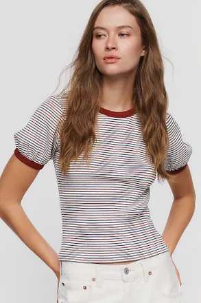 Rag & Bone Cotton Blend Rib Stripe Crewneck Tee