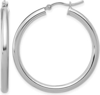 Diamond2Deal 10K White Gold Round Shape Hinged Hoop Earrings