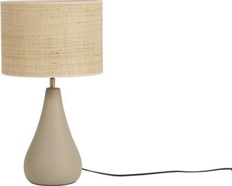 Miliboo L&aacute;mpara De Mesa De Cer&aacute;mica Color Topo Mate Con Pantalla De Rafia 49 Cm Pyrus