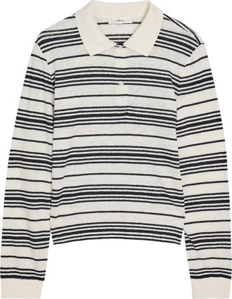 Frame Denim Striped Linen-blend Polo top - White - S (UK8-10 / S)